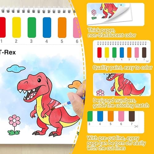 SOCOLER Paint with Water Coloring Books for Toddlers,Mess Free Watercolor Painting Papers for Kids Water Color Paint Kit Art Craft Birthday Gift for Ages 1-3,4-8(Dinosaurs) thumbnail 6