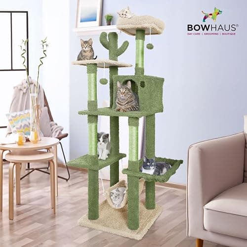 CAPHAUS Cactus Cat Tree for Indoor Cats, Cute 70-Inch Cat Climbing Play Tower with Top Perch for Large Cats Kittens, Multi-Level Cat Activity Tree with Scratching Posts, Hammock, Cat Cave Condo thumbnail 7