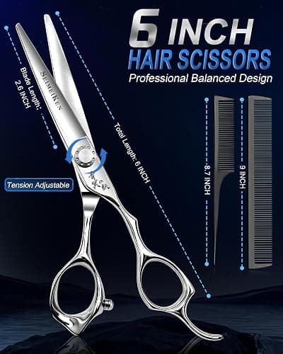 SEIMEIKEN Professional Hair Cutting Scissors 6" Japanese 440C Hair Scissors | Hair Cutting Shears for Men Women, Ultra-Sharp Smooth Cuts, with Combs, Haircut Scissors for Barbers, Home Stylists thumbnail 2