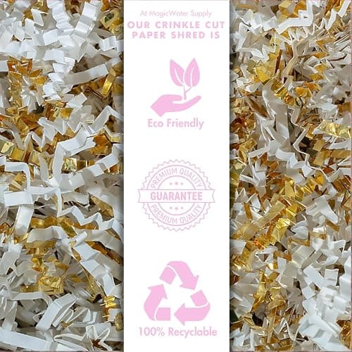 MagicWater Supply - 1/2 LB - White & Gold - Crinkle Cut Paper Shred Filler great for Gift Wrapping, Basket Filling, Birthdays, Weddings, Anniversaries thumbnail 6