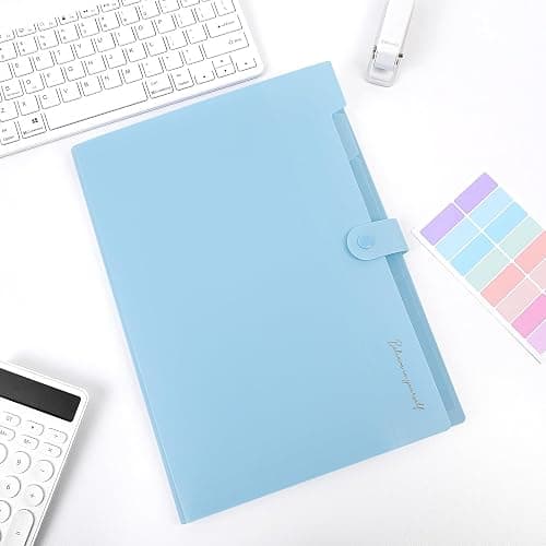 SKYDUE Expanding File Folder with 5 Pockets, Accordion File Organizer,Portable Receipt Paper Documents Organizer,Letter Size Filing Folder School Office Supplies,Lightblue thumbnail 2