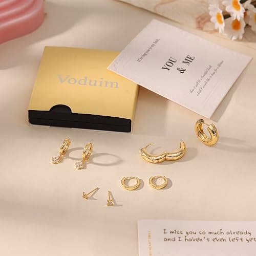 Voduim Earring Stacks for Women,Dainty 14k Gold Plated Chain Earrings Set Hypoallergenic Cute Small Huggie Hoop Earrings for Women Trendy Fashion Dangle Drop Earrings Summer Prom Jewelry Set thumbnail 4