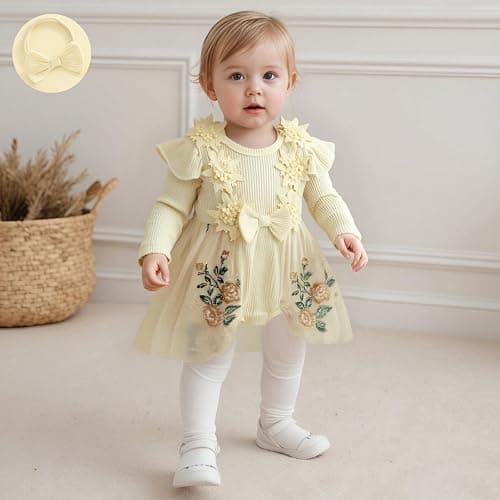 Baby Girl Fall Winter Clothes Long Sleeve Romper Dress + Socks + Headband Newborn Infant Cute Casual Outfits thumbnail 3
