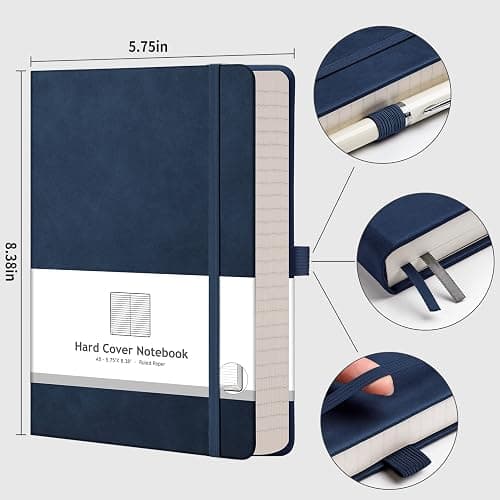 AHGXG Thick Journal Lined Notebook - 320 Numbered Pages A5 College Ruled Notebook for Writing, 100gsm Lined Paper, Leather Hardcover, for Women Men Work Office School, 5.75'' X 8.38''-Dark Blue thumbnail 2