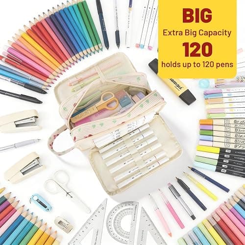 YILANCOL Cute Corduroy Pencil Case Pouch with Handle,Extra Large 4 Compartment Aesthetic Pen Case Pouch Organizer Gifts for Teen Girls,School,College,Birthday Gifts (Beige Strawberry) thumbnail 8
