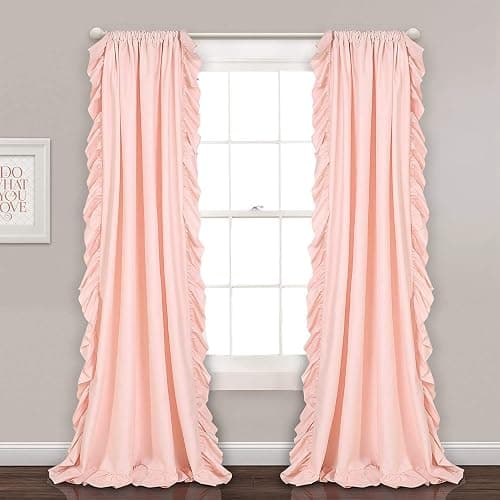 Lush Decor Reyna Ruffle Window Curtain Panel Set, Pair, 54" W x 84" L, Blush Pink - Flowy Curtain - Romantic Ruffle Curtains for Bedroom, Living room, or Dining Room - Farmhouse & Cottage Home Decor - Blush Pink - 54"W x 84"L (Pack of 2) - Panel Pair - Image 1