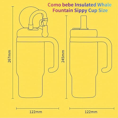 Como bebe Insulated Whale Fountain Sippy Cup, 24 oz 316 food-grade Stainless Leak-Proof Straw,Tumbler with Handle, Fits Car Cup Holders. 2 types lids for Kids, Teens & Adults V3.0 (Green dinosaur) thumbnail 3
