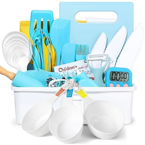 37PCS Kids Cooking Sets Real, Kids Cooking and Baking Gift Set with Storage Case Timer Kid Safe Knives Cutting Board, Toddler Real Kitchen Accessories, Birthday Gifts for Girls Boys Age 3 - 8 - Image 1