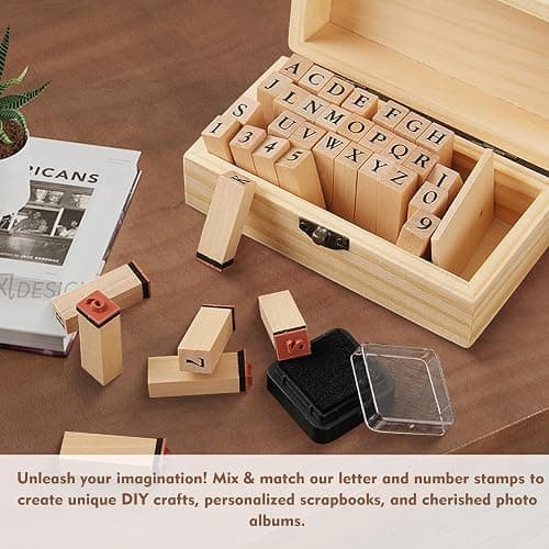Letter Stamps 36 Pcs with Wooden Storage Box, Premium Alphabet Stamps Set for Crafting, Essential Rubber Letter Stamp Kit for Clay, DIY Cards & Scrapbooking thumbnail 6