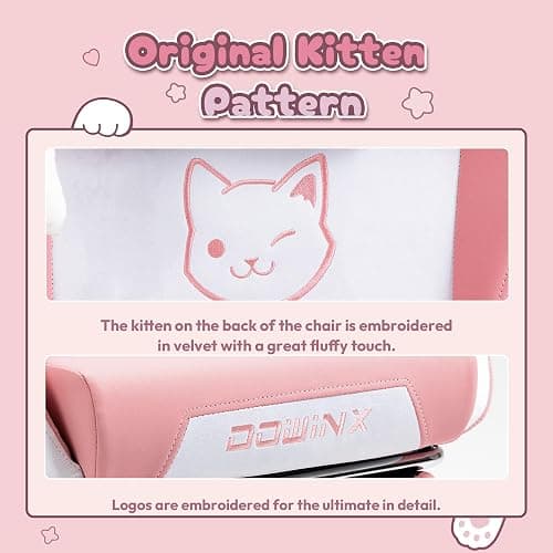 Dowinx Gaming Chair Cute with Cat Ears and Massage Lumbar Support, Ergonomic Computer Chair for Girl with Footrest and Headrest, Comfortable Reclining Game Chair 290lbs for Adult, Teen, Pink thumbnail 4