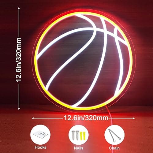 Basketball Neon Sign, 12.6"×12.6" Basketball Led Neon Light for Wall Decor, Powered by USB with Dimmable Switch, Wall Decor Aesthetic for Room Bedroom, Sports Decor thumbnail 3