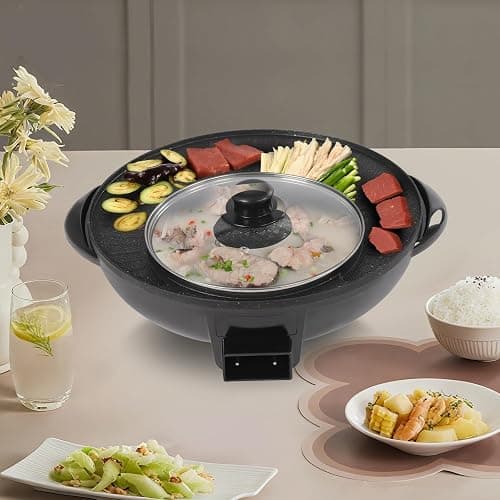 WINNIESHOP Hot Pot and Grill Combo Electric 2 in 1 Korean BBQ Grill Indoor Shabu Shabu Pot Electric Hot Pot with Grill for Hotpot BBQ, Barbecue & Grill (1350W) thumbnail 3