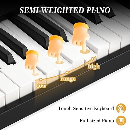 Senfot 88 Key Foldable Full Size Electronic Piano Keyboard with Stand, Power Adapter, Headphones & Carrying Bag, Portable Digital Piano for Beginners & Experienced Players, Black thumbnail 3