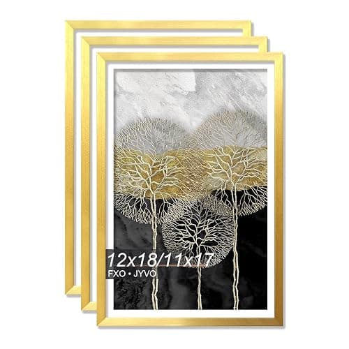 Fxojyvo 12x18 Picture Frame, GOLD Frame for 12 x 18 Inch Picture Poster Photo, Light Weight and High Transparent 12 by 18 Frame for Wall - 3 Pack/GOLD/12 x18 - Image 1