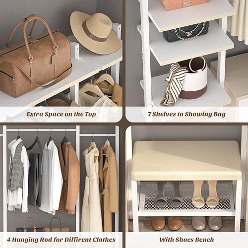 Aheaplus 8FT Closet Organizer Systems with 6-Drawers, 96'' Wood Closet Organizer with Storage for Walk in Closets, Clothing Rack Wardrobe Closet Garment Rack for Hanging Clothes, Bedroom, White Oak thumbnail 4