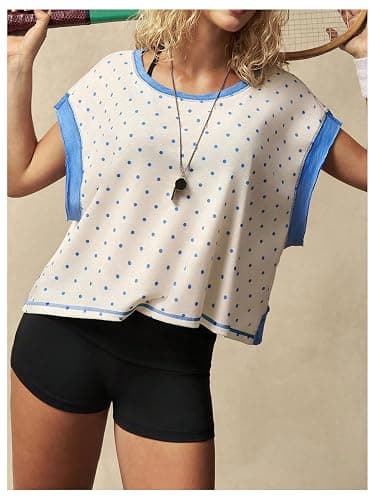 SOLY HUX Women's Polka Dots Open Back Workout Tops Short Sleeve Shirts | Crew Neck, Backless, Athletic Clothes, Yoga Gym Top, Summer Tops thumbnail 5