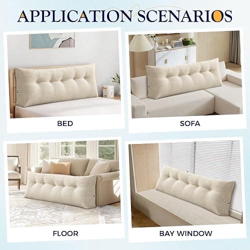 TESICA Twin Wedge Pillow Headboard College Dorm Bed Backrest Triangular Headboard Pillows with Side Pocket Dorm Bed Cushion, Cream White thumbnail 6