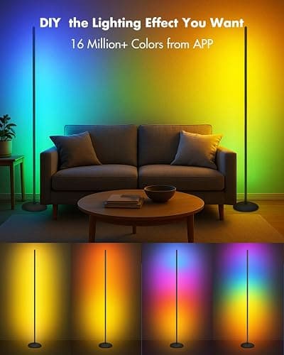 Vexinat Corner Floor Lamp, Smart RGB LED Corner Lamp with App & Remote, Modern Floor Lamp with 16 Million Colors, Music Sync, Scene Modes, Color Changing Standing Lamps for Living Room, Bedroom thumbnail 2