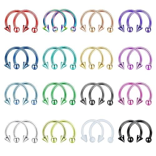 JOERICA 32PCS 16G Horseshoe Septum Rings Stainless Steel Nose Circular Barbells Rings Cartilage Tragus Helix Eyebrow Colorful Daith Earring Piercings Body Jewelry Ball/Arrow 8mm 10mm - Image 1