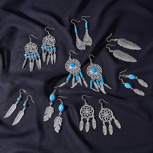 SUNNYCLUE 1 Box DIY 8 Pairs Bohemian Feather Dream Catcher Earring Making Starter Kit with Dream Catcher Feather Charm Connector, Turquoise Gemstone Beads, Earring Hooks Jewelry Supplies, Instruction thumbnail 5