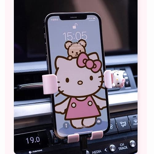 Kawaii Kitty Pink Air Vent Car Mount, Hands Free Cell Phone Holder for Car, Cute Kitty car Accessories, Clamp Cradle, Compatible with All iPhone Android Smartphone thumbnail 5
