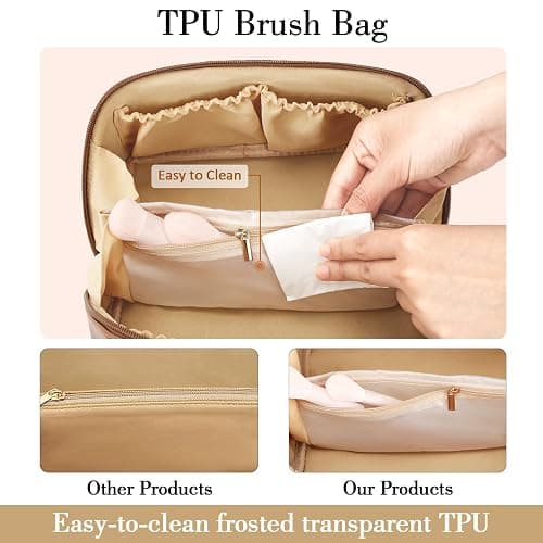 CLOUDWINGS Birthday Gifts for Women Teen Girl, Personalized Initial Makeup Organizer Bag Set, Open Flat Travel Cosmetic Bag With Clear Divider and Handle(Beige,A) thumbnail 7