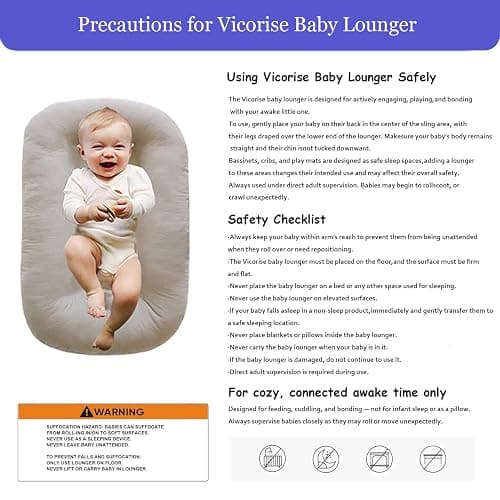 Vicorise 100% Cotton Baby Lounger Play Mat,Tummy Time Mat with Cover for 0-24 Months Newborn Baby,Washable Play Gym Mats for Home Travel-Apricot thumbnail 8