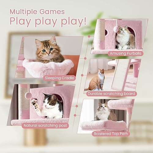 SHA CERLIN 68 Inches Multi-Level Large Cat Tree for Large Kitties/Big Cat Tower with Condo/Cozy Plush ‌Pussycat Perches/Sisal Scratching Posts and Hammocks/Activity Center/Pink thumbnail 3