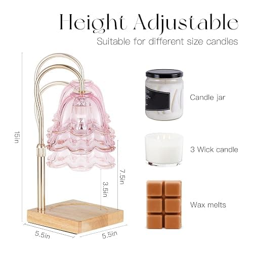 Candeldo Candle Warmer Lamp with Timer: Pink Flower Candle Warming Lamp with 2 Bulbs Height Adjustable Wax Warmer Dimmable Bedroom Decor Birthday Gift for Women thumbnail 2