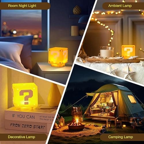 TLAOTNIY Super Bros Mini Question Block Night Lights - USB Powered Bedside Lamp with Game Sound Effects - Gift for Friends & Fans thumbnail 6
