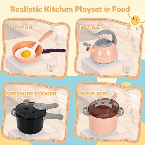 Zero Zoo 105Pcs Kids Kitchen Toy Accessories, Toddler Pretend BBQ Camping Cooking Playset, Play Pots, Pans, Utensils Cookware Toys, Play Food Set, Vegetables, Learning Gift for Girls Boys thumbnail 9