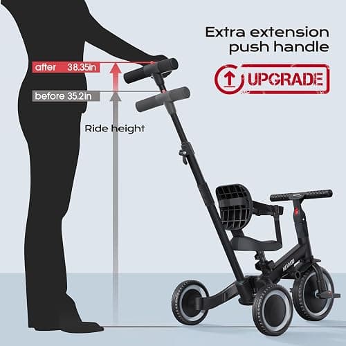 newyoo Toddler Bike, Tricycle w Push Handle for 1-3 Year Old, Birthday Gifts and Toys for Boy's and Girl's Birthday, Convertible 5 in 1 Baby Balance Bike, Kids Outdoor Riding Toys, Black, TR007 thumbnail 6