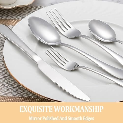 MUTNITT 30 Pcs Silverware Set Service for 6,Premium Stainless Steel Flatware Set,Mirror Polished Cutlery Utensil Sets,Durable Kitchen Eating Tableware Sets,Include Fork Knife Spoon,Dishwasher Safe thumbnail 4