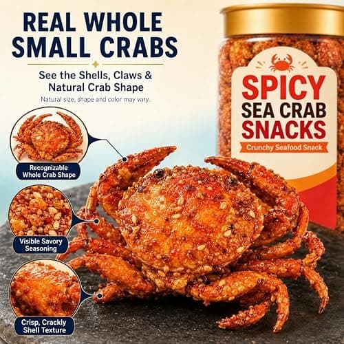 Spicy Sea Crab Snacks, Ready to Eat Crispy Crab, Sweet Chili Thumb Snow Crab with High Protein, Slow-Roasted Shell-On Seafood Snack with Savory Crunch, Canned Portable for Office, Home (100g/3.53 oz) thumbnail 3