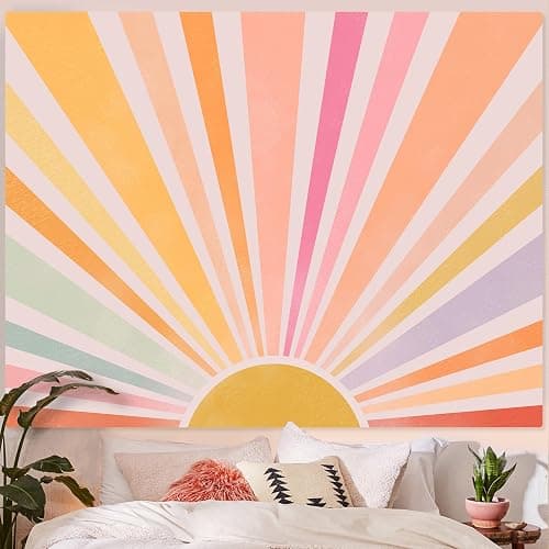 Zussun Boho Sun Tapestry Vintage 70s Sunset Sunrise Tapestries for Bedroom Aesthetic Retro Abstract Art Colorful Rainbow Classroom Tapestry Wall Hanging for Living Room Dorm (48" x 36") thumbnail 6