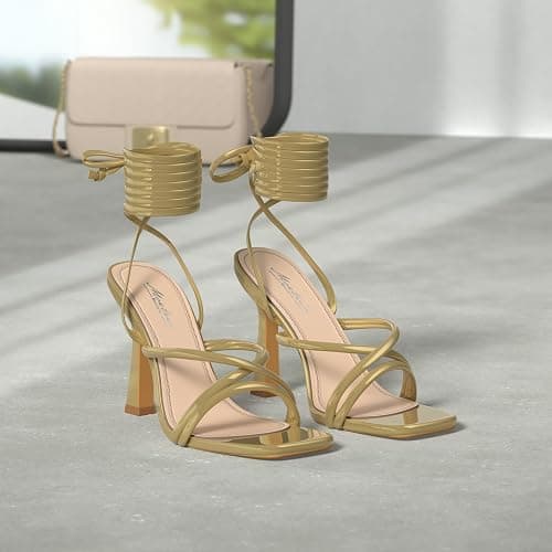 Mostrin Womens Sandals Strappy Heels for Women Lace Up Square Open Toe Heels Tie Up High Heeled Sandals for Prom, Party, Daily Wear thumbnail 3