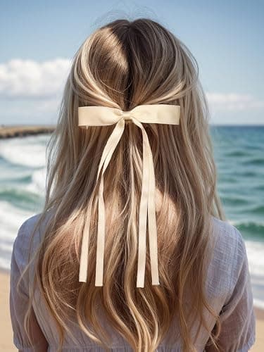 4pcs Hair Clips for Women Tassel Ribbon Bowknot With Long Tail, Clip Girl, Solid Accessories Barrettes Claw Bow (Black&Beige) thumbnail 5