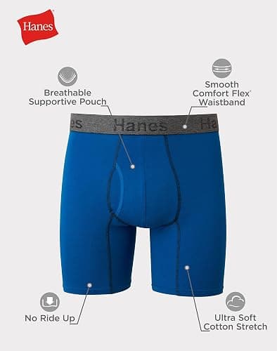 Hanes Men's Underwear Boxer Briefs or Long-Leg Boxer Briefs Pack, 3 Pack, No-Ride-Up, Stretch-Cotton Men Clothing thumbnail 6