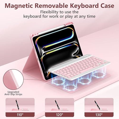 FUWANG Keyboard Case for iPad Pro 13 inch (M5/M4) 2025/2024, Magnetic Detachable Colorful Keys for iPad Pro 13 inch Case with Keyboard, Folio Case for iPad pro 13'' M5/M4 with Pencil Holder - Pink thumbnail 3