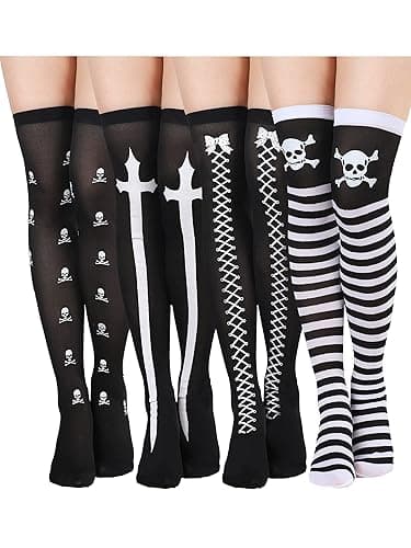 Boao 4 Pairs Halloween Thigh High Long Stockings Over Knee Stockings Cosplay Festival Socks - Image 1