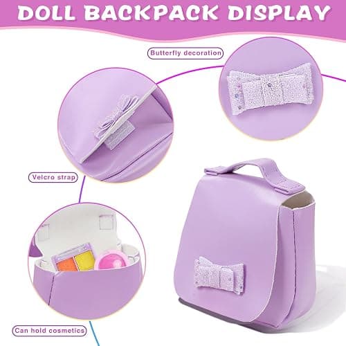 VAWMJOT 18 Inch American Doll Accessories, 2 Sets Pink and Purple Dresser Sunglasses Handbag Lipstick Hair Clip Eye Shadow Foundation Make-up Bracelet Cosmetic Brush American Doll Clothes Set thumbnail 6