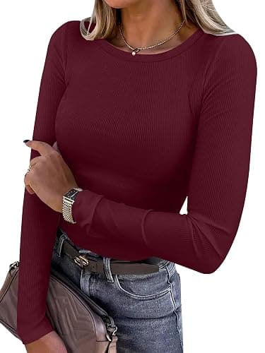 ANRABESS Women Long Sleeve Shirts Rib Knit Slim Fit Tops Basic Tee 2025 Fall Outfits Casual T-Shirt Underscrubs Layer Clothes - Image 1