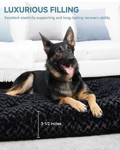 KSIIA Washable Dog Bed Medium Size Dog Crate Bed Pet Mat 35"x23" Black | Deluxe Plush Comfy Kennel Pad, Anti-Slip Bottom,Deep Sleeping Mat for Medium Dogs,Machine Washable for Easy Cleaning thumbnail 3