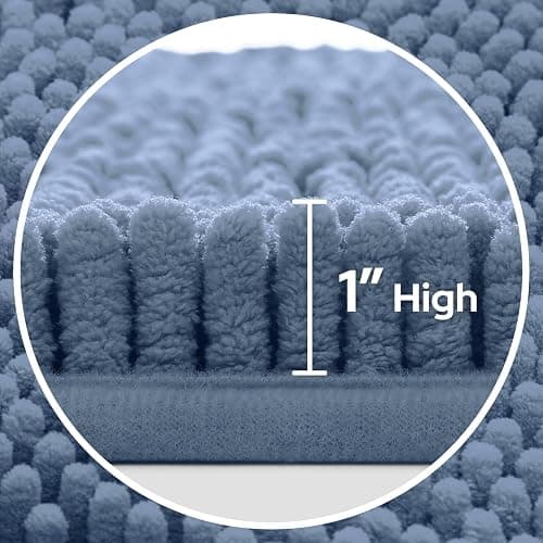 HOMEIDEAS 3 Pieces Bathroom Rugs, Ultra Soft Non Slip Absorbent Chenille Toilet Bath Mat Set (Grey Blue) thumbnail 3