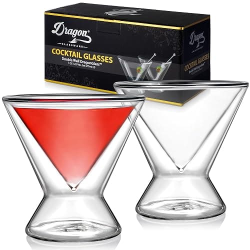 Dragon Glassware Stemless Martini Glasses - 7 oz Clear Set of 2 - Double Wall Insulated Cocktail Glass Set - Unique and Fun Gift for Espresso Martini Lovers - Image 1