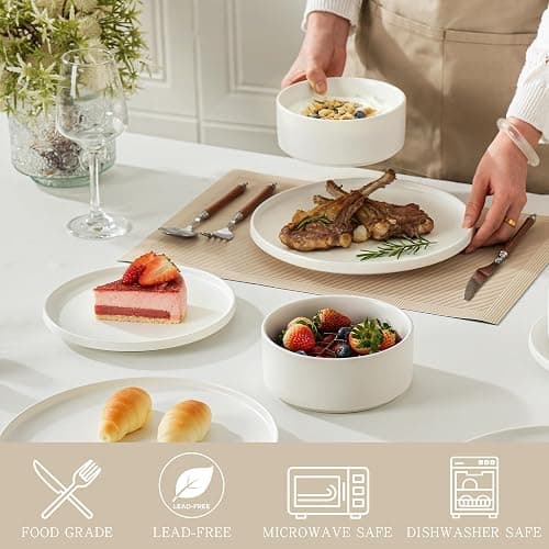 Ruxmirae 6 Piece Dinnerware Set, Modern Minimalist Stoneware Plates and Bowls Sets, Modern Dinner Plate, Salad Plate, Cereal Bowl, Dish Set for 2, Microwave and Dishwasher Safe, Matte White thumbnail 4