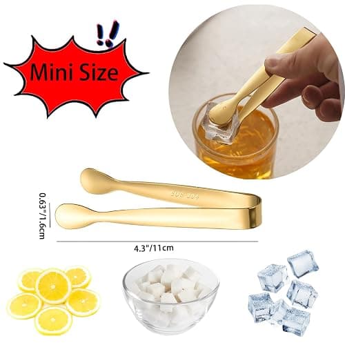 8PCS Gold Mini Metal Tongs,4.3"/11cm,Stainless Steel 304,for Ice Cube,Sugar | Kitchen Accessories for Serving Food, Salad, Toaster, Desserts thumbnail 3