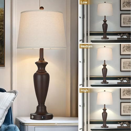 Cinyirong 30" Tall Brown Table Lamp for Living Room, 3-Way Dimmable Touch Control Bedside Lamp for Bedroom Nightstand with USB A+C Ports & AC Outlet (1 Pack) thumbnail 5