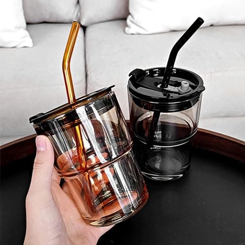 BLUEPOLAR 13oz/400ml Tumbler Water Glass, Cups with Straw and Lid Sealed Carry on for Coffee, Iced Tea, Thick Wall Insulated Glass Cup (Amber)… thumbnail 9