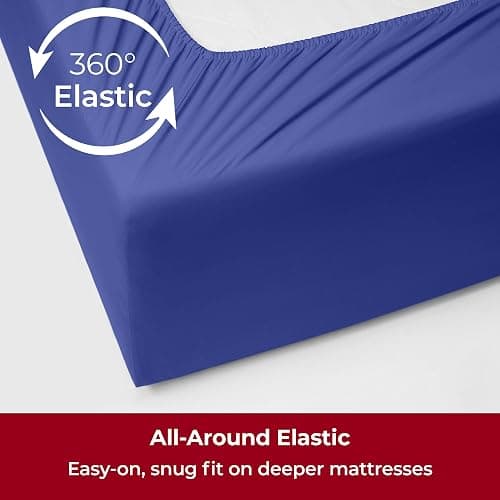 Mellanni Extra Deep Queen Sheets - 4 PC Iconic Collection Bedding - Hotel Luxury, Ultra Soft, Cooling Bed Sheets - Wrinkle, Fade, Stain Resistant (Queen, Royal Blue) thumbnail 5